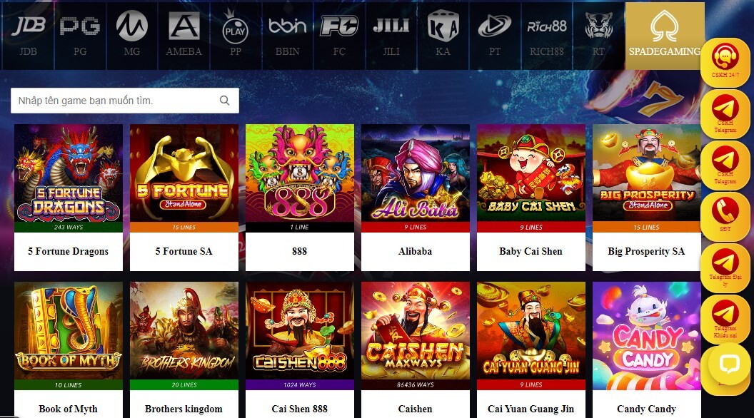 Spade Gaming là sảnh slot game đổi thưởng mới của nhà cái SV66