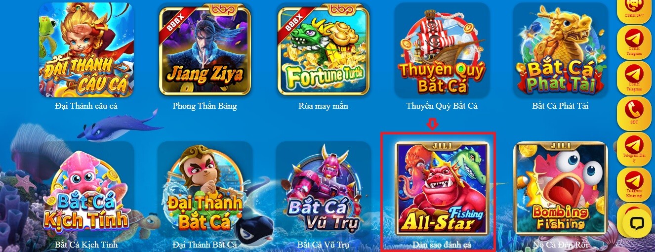 Bạn có thể dễ dàng tìm thấy game Dàn sao đánh cá