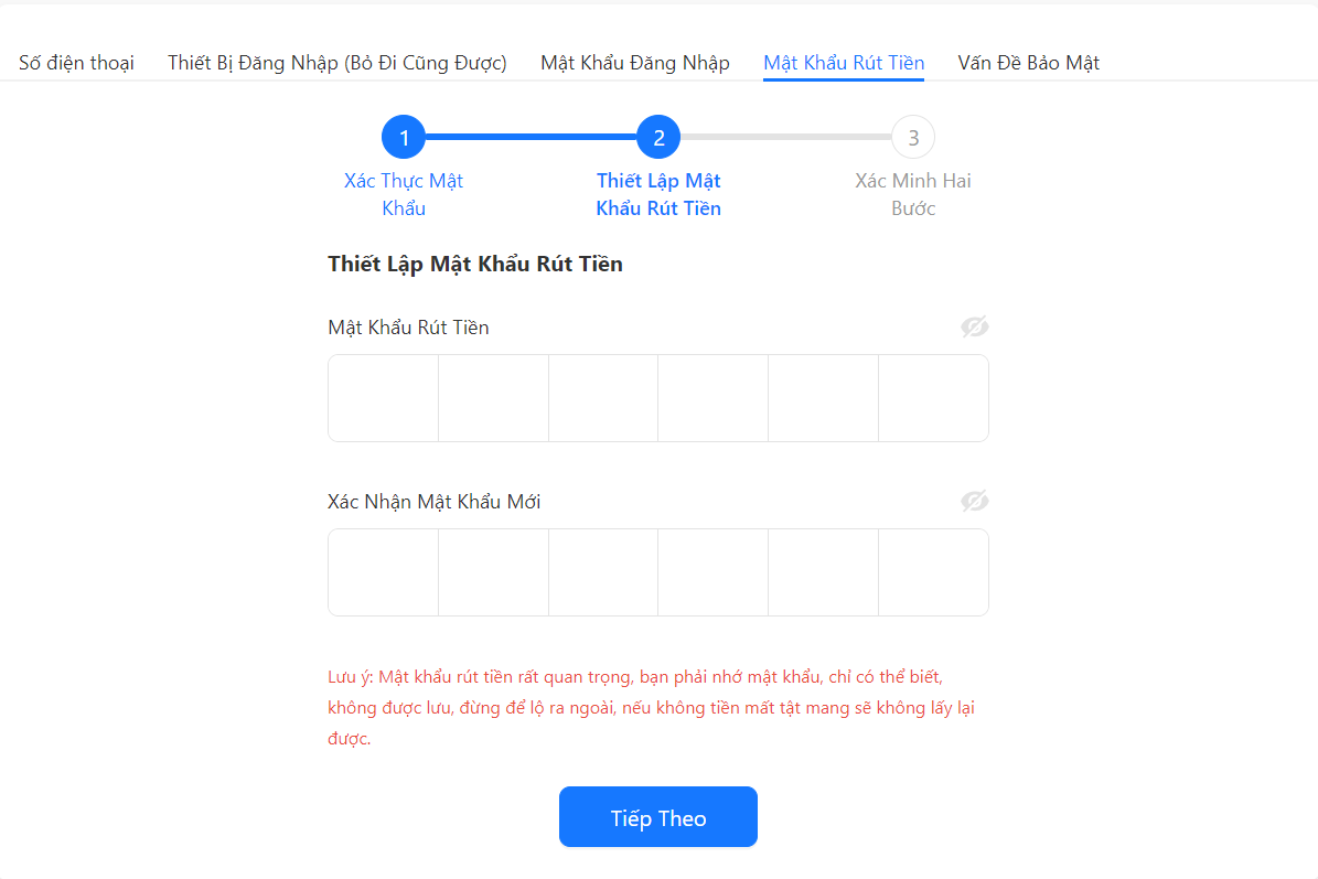 Lập mật khẩu rút tiền SV66