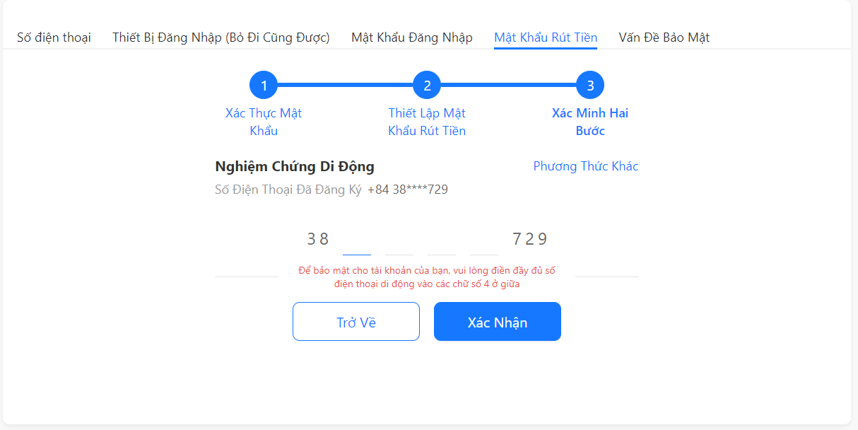 Xác nhận số điện thoại tại SV66