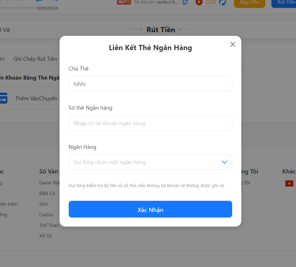 Xác nhận tài khoản ngân hàng