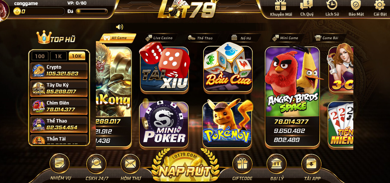 Những trò chơi hấp dẫn tại cổng game Lot79 Club